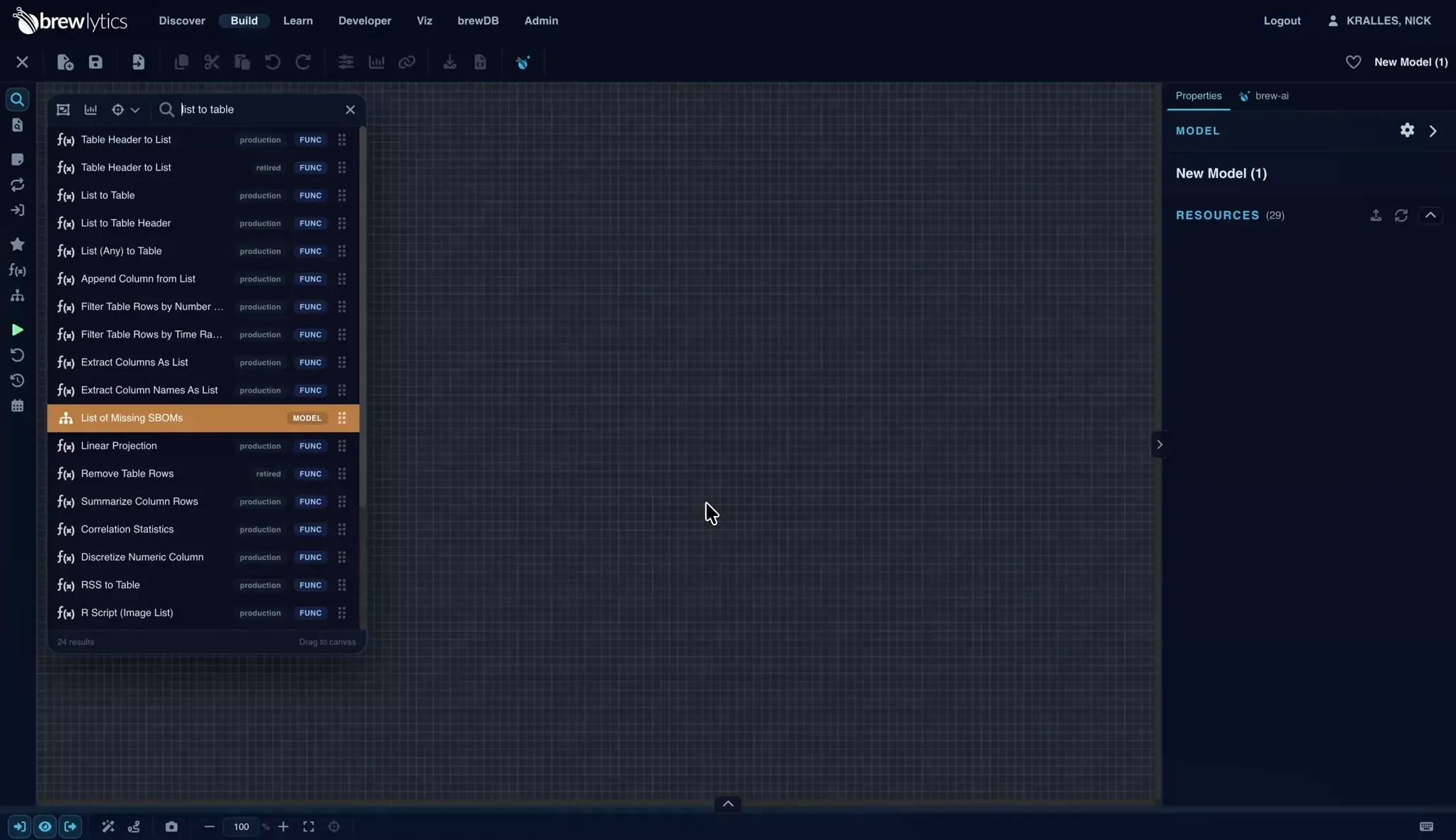 Dragging the List to Table functional result onto the canvas