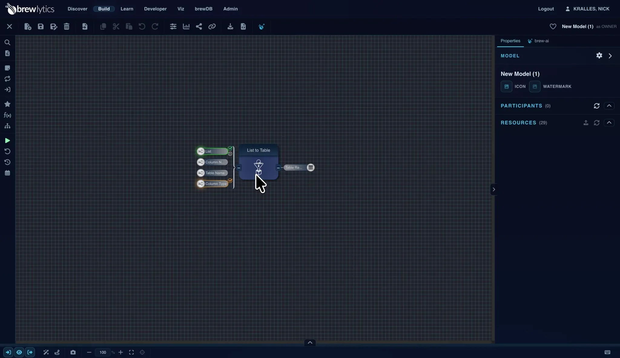 The workflow mid/post-run, functional turned green, output visible in the properties pane