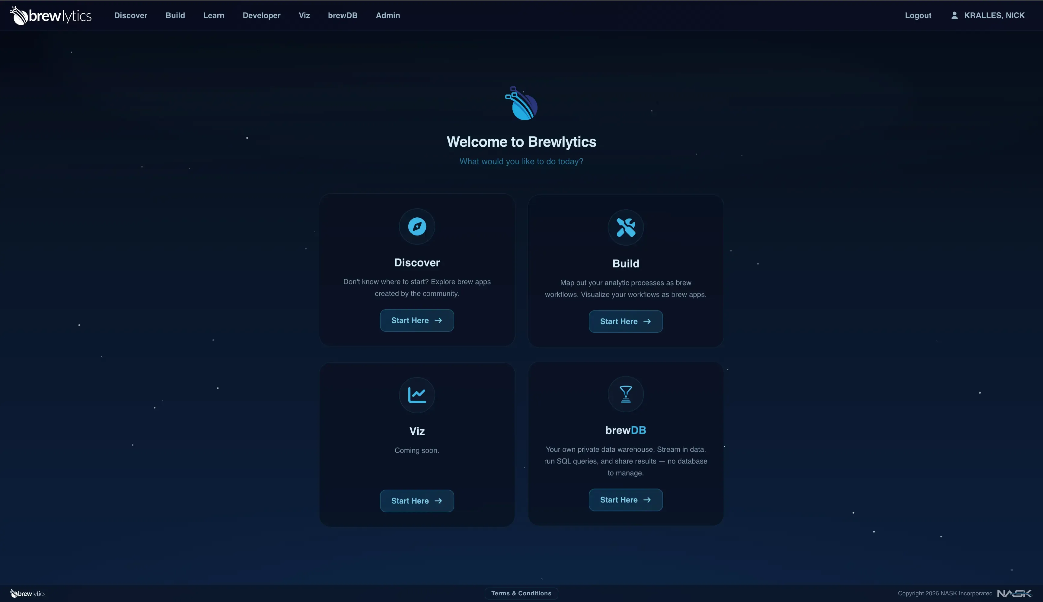 The main Dashboard landing page after login
